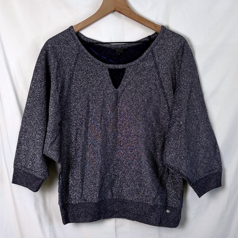 GUESS Sparkle Glitter Knit Dolman Sleeve Pullover Top Womens Size M Baddie